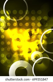 Glowing circles in the dark, futuristic vector abstract background design template