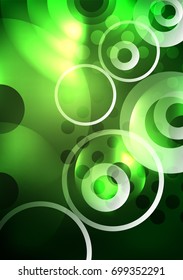 Glowing circles in the dark, futuristic vector abstract background design template