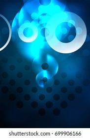 Glowing circles in the dark, futuristic vector abstract background design template