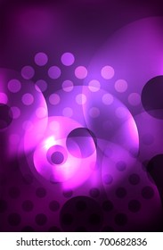Glowing circles in the dark, futuristic vector abstract background design template