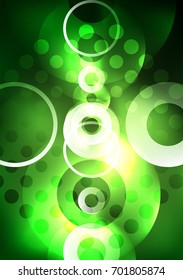 Glowing circles in the dark, futuristic vector abstract background design template