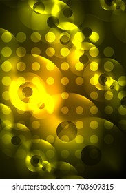 Glowing circles in the dark, futuristic vector abstract background design template