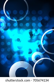 Glowing circles in the dark, futuristic vector abstract background design template