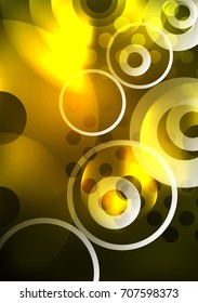 Glowing circles in the dark, futuristic vector abstract background design template