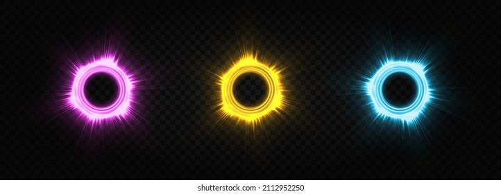 Glowing circles. An elegant illuminated ring of light. Round frame, shiny borders with glitter or fairy dust, glowing rings.