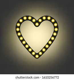 Glowing circles inside a black heart on a dark background. Vector illustration