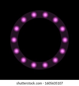 Glowing circles inside a purple circle on a dark background. Vector illustration