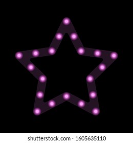Glowing circles inside a purple star on a dark background. Vector illustration.