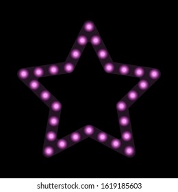 Glowing circles inside a purple star on a dark background. Vector illustration.