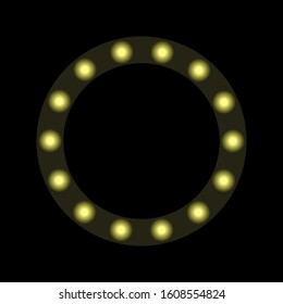 Glowing circles inside a yellow circle on a dark background. Vector illustration