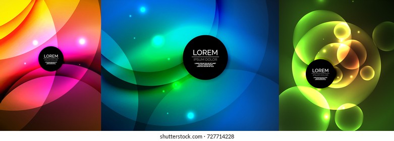 Glühende Kreise und Wellen, dunkler Hintergrund. Vektorgrafik