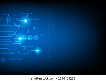 Glowing circuit lines with arrows to right screen on dark blue background