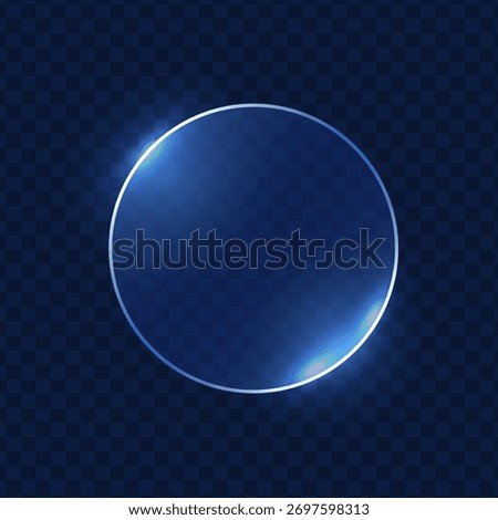 Glowing circular form in glassmorphism style on dark blue background with neon edges, soft reflections and radiant highlights, creating elegant depth and luminous atmosphere.