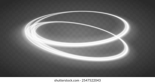 Glowing circular lines white light effect. Rotating shiny rings of white snow illustration for winter design.	