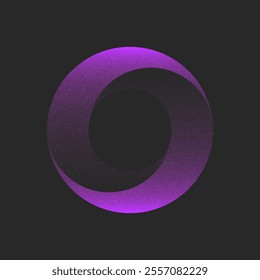 Glowing circular logo purple gradient impossible object 3d design with noise textured and dynamic shapes on a dark background, futuristic digital artwork and modern creative visual compositions.