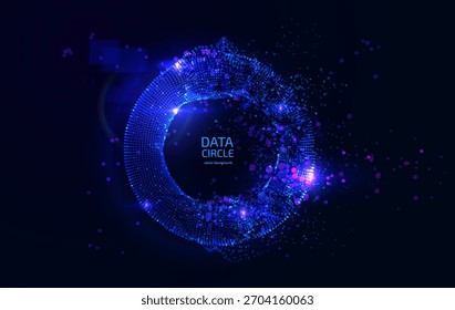 Glowing circular portal frame of shining data particles in space. Abstract concept represents data gateway, blockchain network, AI connection point, futuristic tunnel. Perfect for tech presentations