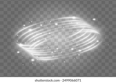 Glowing circular ring effect. A silver flash flies in a circle with a luminous ring. On a transparent background.