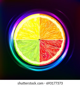 Glowing citrus on the dark background