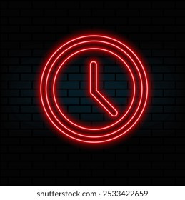 Icono de reloj brillante. Reloj, hora. Símbolo de los relojes de línea aislado en el fondo negro. símbolo del icono del reloj de neón para su logotipo de diseño de Sitio web, App. Ilustración del icono del reloj... rojo.