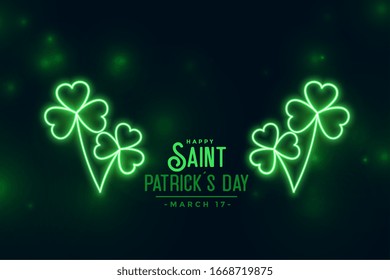 glowing clover neon green leaves st patricks background