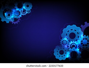 Glowing cog wheels. Hi-tech abstract. Background. Space available. Blue gradient background.