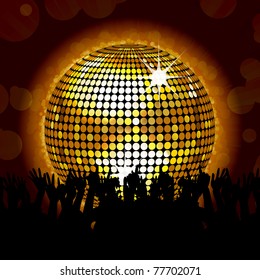 glowing cold disco ball with paryting crowd