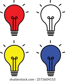 Glowing color light bulb isolated on white background