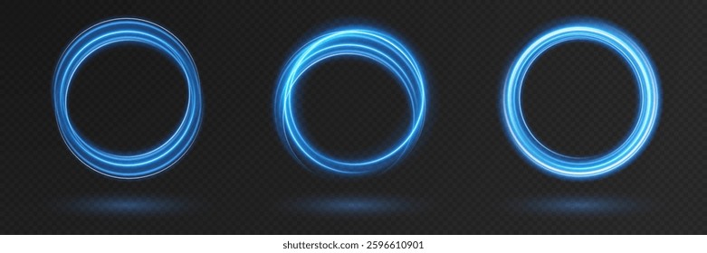 Glowing color rings with radiant light effects and elegant metallic shine. A premium vector illustration featuring luxurious circular elements with smooth reflections and sparkling highlights.