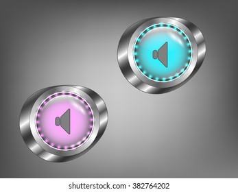 glowing colored glass buttons on a gray background