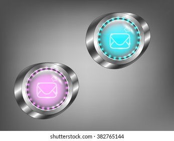 glowing colored glass buttons on a gray background