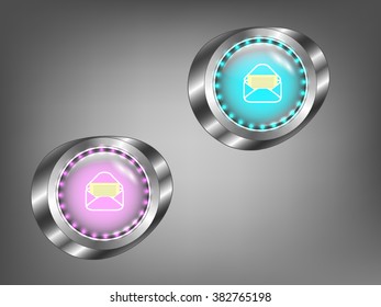 glowing colored glass buttons on a gray background