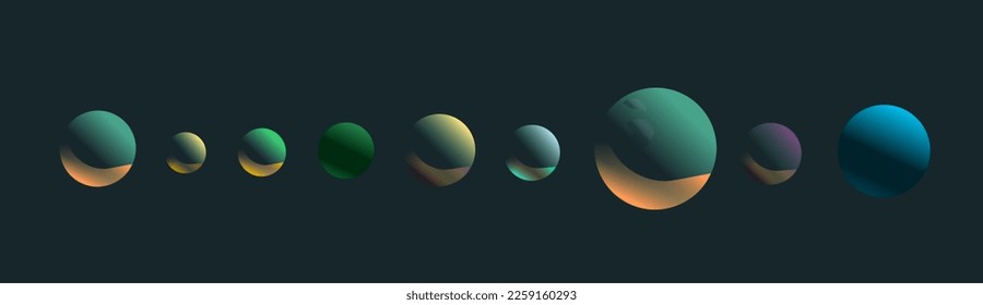 Glowing colorful abstract planets - colorful balls with dark background