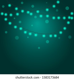  Glowing colorful Christmas lights on black background. New Year. Christmas. Decor. Garland. Vector illustration.