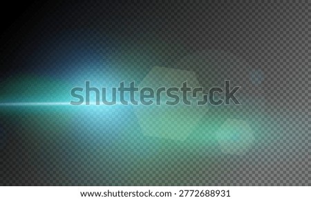 Glowing colorful flare laser, Light effect reflections, neon beam transparent background, shine speed flash of light, and sparks	
