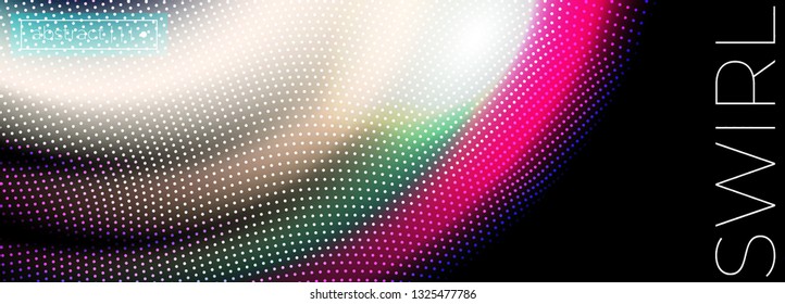 Glowing colorful Fluid swirl drop on dark . Vector abstract background. Landing page mockup
