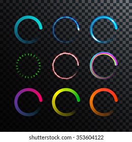Glowing Colorful Loaders Set  Vector Transparent Loading Bars for Web Interfaces   Websites 