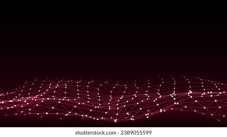 Ola colorida brillante con puntos de movimiento y líneas. Resumen del fondo digital vectorial. Concepción de conexión de grandes datos. Fondo de tecnología futurista.