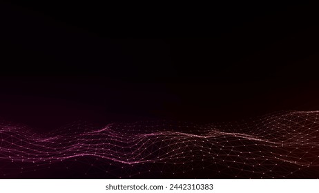 Los colores brillantes ondean con puntos y líneas en movimiento. Vector abstracto de fondo digital. Concepto de conexión de datos masivos. Tecnología futurista de fondo.