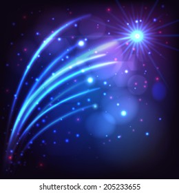 Glowing comet in the sky with stars.  Vector abstract background. Illustration can be used for Wallpaper, web design, banners, and design elements