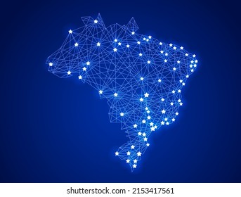 Glowing communication network map of Brazil. Abstract vector illustration.