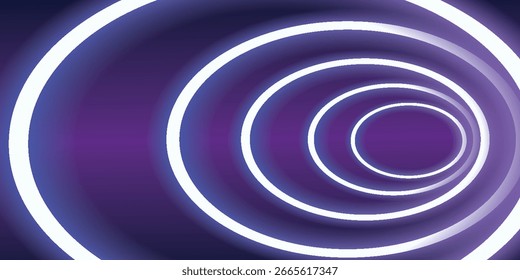 Glowing concentric circles expand on a purple gradient background, creating a futuristic and modern visual effect.