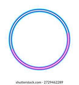 Glowing concentric circles form a vibrant neon ring of blue, cyan, magenta and white lines, an abstract geometric design suggesting motion, energy and futuristic digital light effects