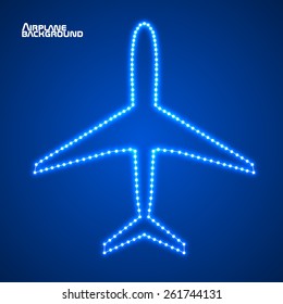 Glowing contour airplane. Vector illustration. Eps10