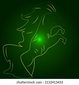 glowing contours of a horse in a dark green starry sky