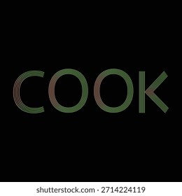 Palabra "COOK" brillante en un estilo de línea moderno y segmentado, con un degradado verde brillante y rosa sutil. Perfecto para la marca de la industria alimentaria o contenido digital.