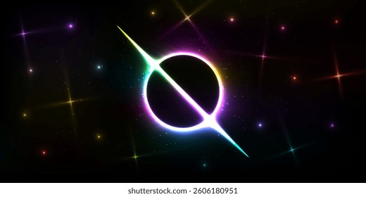A glowing cosmic eclipse with radiant neon energy in a starry galaxy