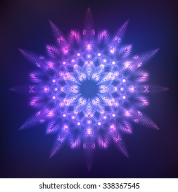 Glowing cosmic mandala star on a blue background