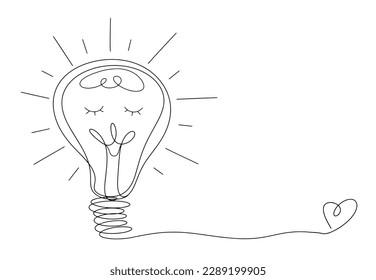 Glühende kreative Glühbirne. Lichtquelle. Internationaler Tag des Lichtes. Eine Zeilenzeichnung für verschiedene Verwendungszwecke. Vektorgrafik.