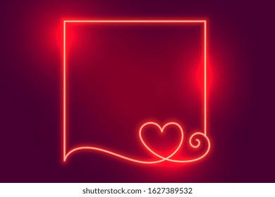 glowing creative neon heart frame with text space