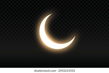 Glowing crescent moon on a dark checkered transparent background, creating an ethereal and celestial design. Perfect for astronomy, cultural, or creative-themed projects.